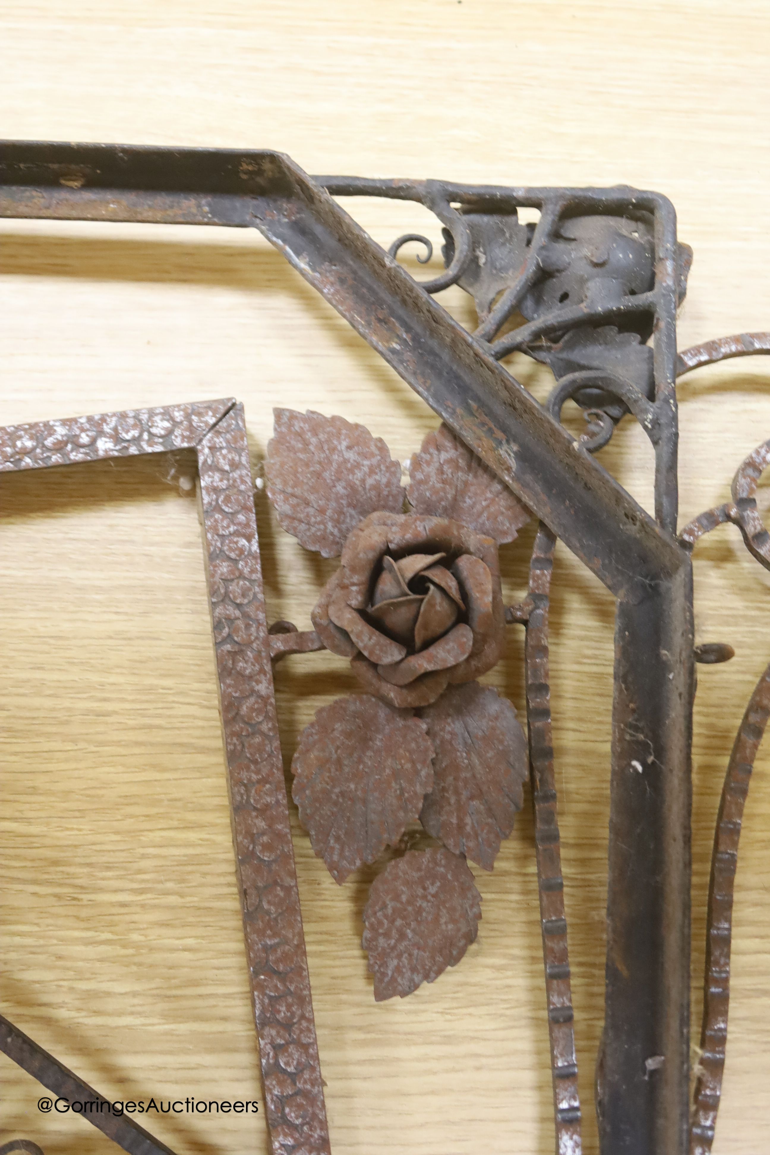 Three wrought iron metal frames, largest 80 x 56cm